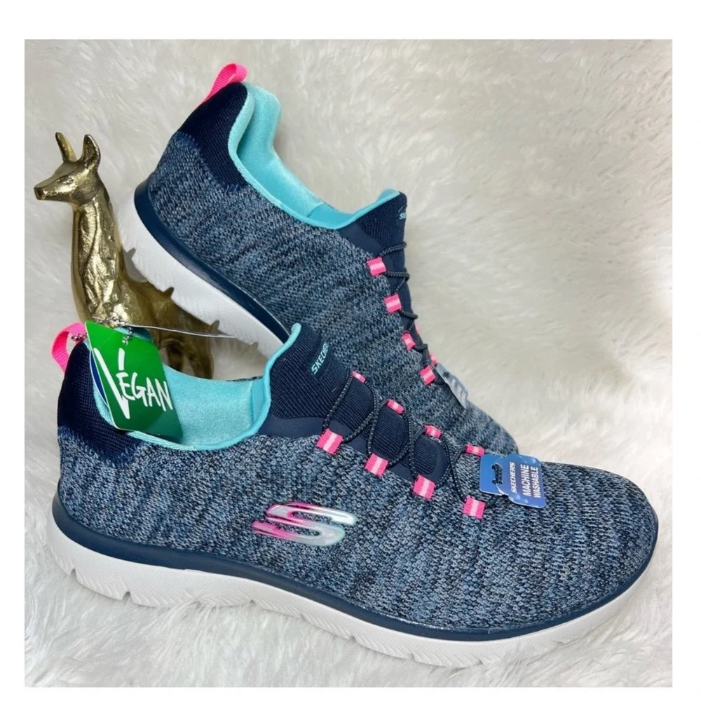 Skechers Summits Navy Multi Vegan Memory Foam Sneakers 149213‎ Women's 9.5 New